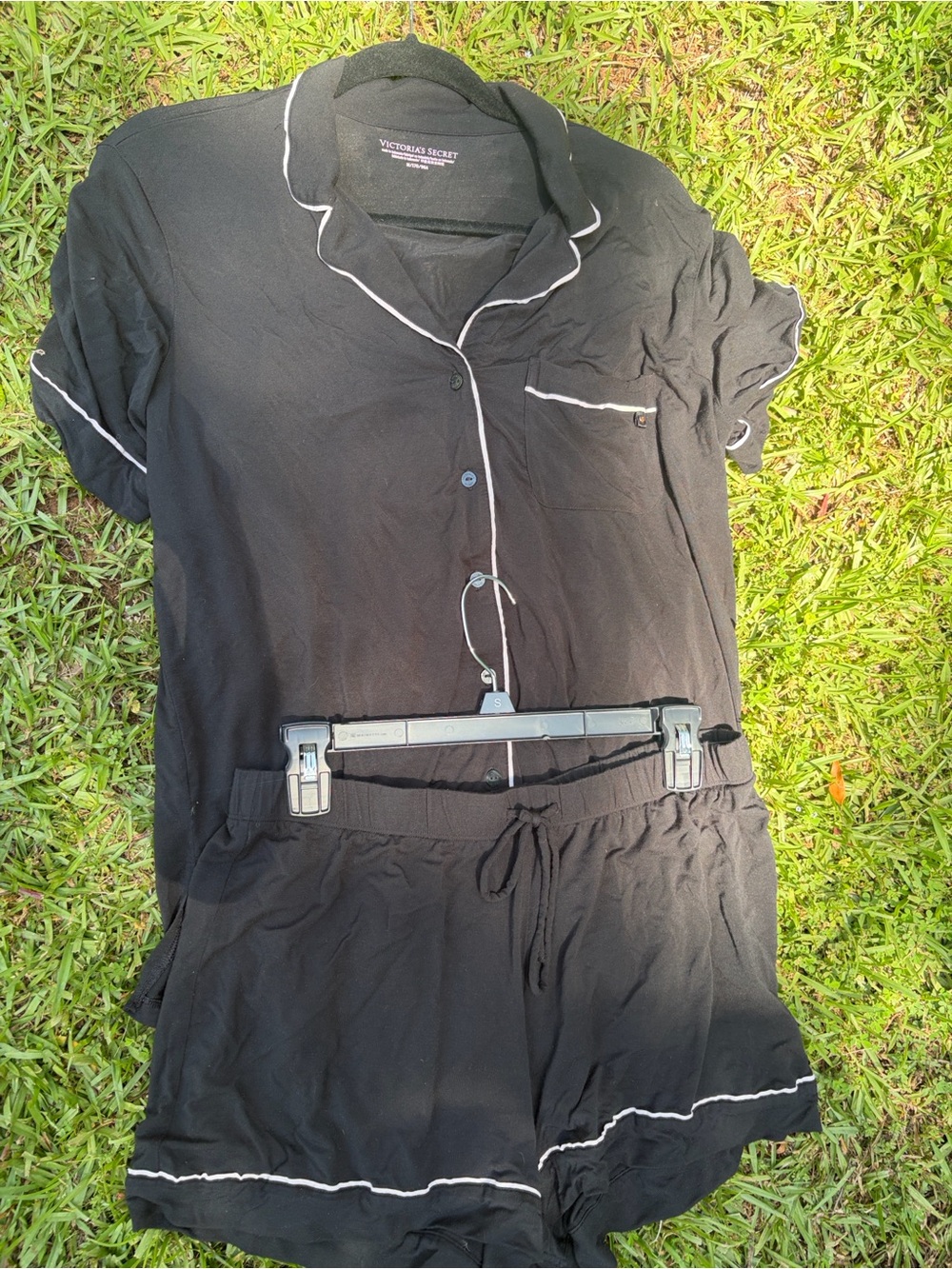Victoria's Secret Black Short Pajama Set with pink Trim